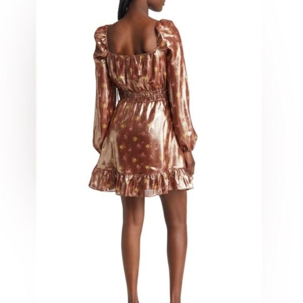 Paige Noah Silk Blend Mini Dress XS | Bronze Dust Metallic Floral Cocktail - Picture 4 of 10